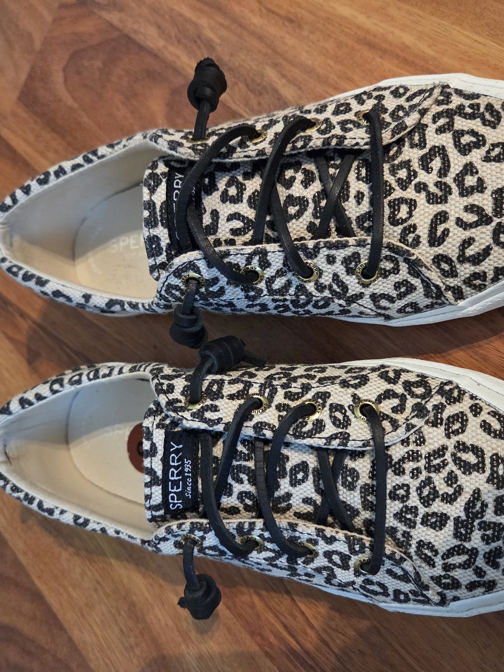 Sperry Leopard Print Canvas Sneakers - Black & Cream - Picture 3 of 6